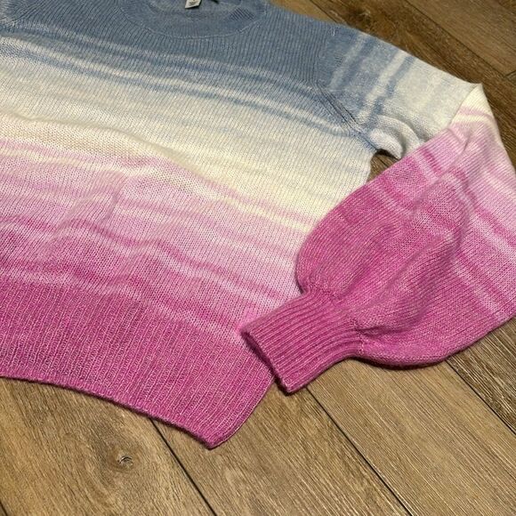 Autumn Cashmere Puff Sleeve Cashmere Gradient Stripe Crew Sweater - Picture 4 of 5